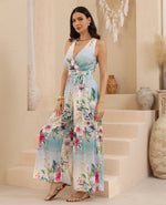 Load image into Gallery viewer, Hibiscus Wrap Jumpsuit - Blue
