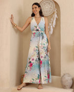 Load image into Gallery viewer, Hibiscus Wrap Jumpsuit - Blue
