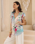 Load image into Gallery viewer, Hibiscus Flutter Blouse - Blue
