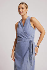 Load image into Gallery viewer, Dusk Denim Wrap Dress - Denim
