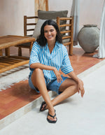 Load image into Gallery viewer, Holiday Shirt - Azure Blue/White

