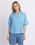 Load image into Gallery viewer, Holiday Shirt - Azure Blue/White
