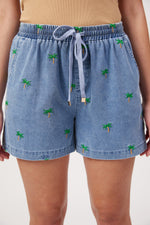 Load image into Gallery viewer, Mauritius Embroidered Denim Short - Blue
