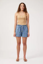 Load image into Gallery viewer, Mauritius Embroidered Denim Short - Blue
