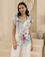 Load image into Gallery viewer, Hibiscus Flutter Blouse - Blue
