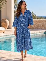 Load image into Gallery viewer, Ella Palm Shirt Dress - Blue
